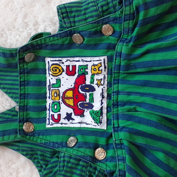 Vintage Overalls Green Striped Size 12M - Picture 3 of 11